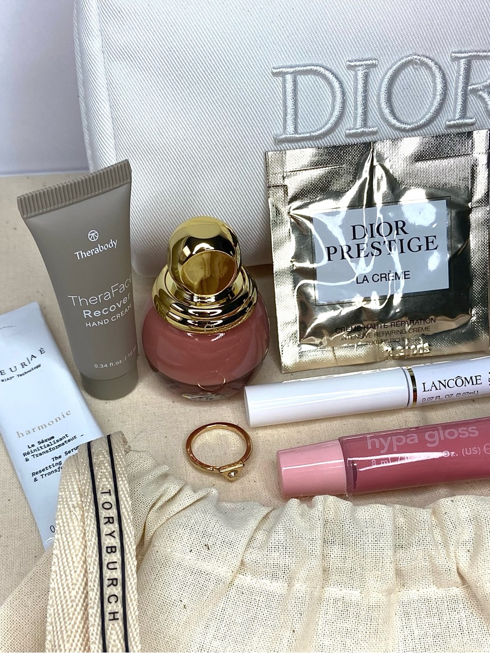 Dior White Cosmetic Pouch beauty items w Tory dust bag 14 pcs total - Picture 3 of 5